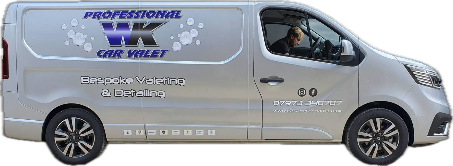 The WK van: a silver Renault Trafic in WK Professional Car Valet livery